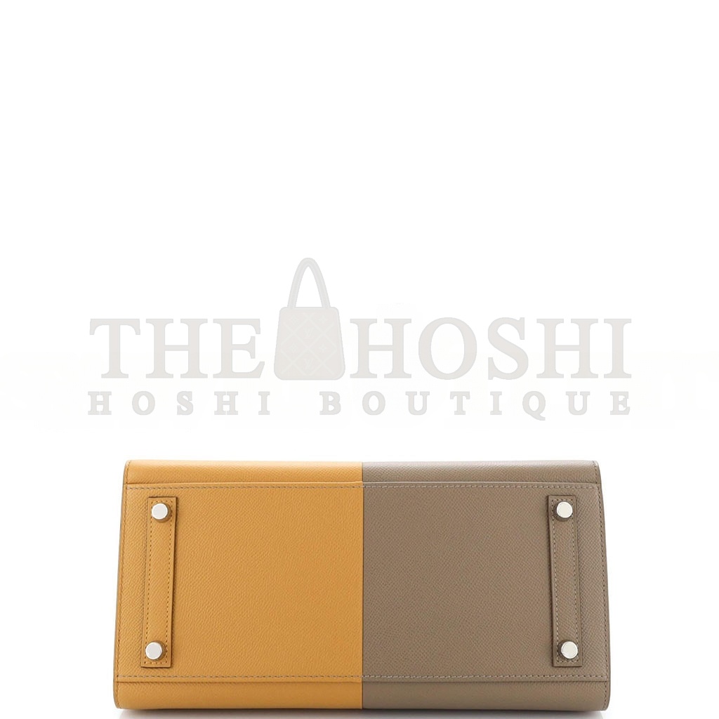 H**me5 BIRKIN 25 EPSOM ELEPHANT GREY AND SESAME WITH FLORIDA BLUE INTERIOR SILVER BUCKLES H028367CC03 (25*18*13cm) Master Quality